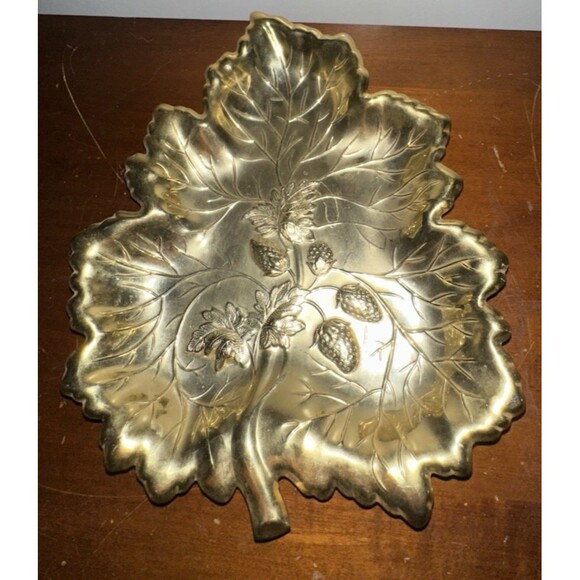 24K Gold plate Leaf shaped Trinket dish WMF-IRGA with Strawberry design in leaf - Picture 1 of 3